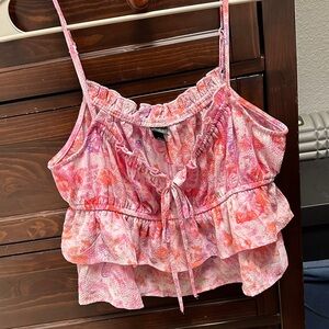 wild fable Pink & Coral Floral Ruffle Tie-Front Camisole